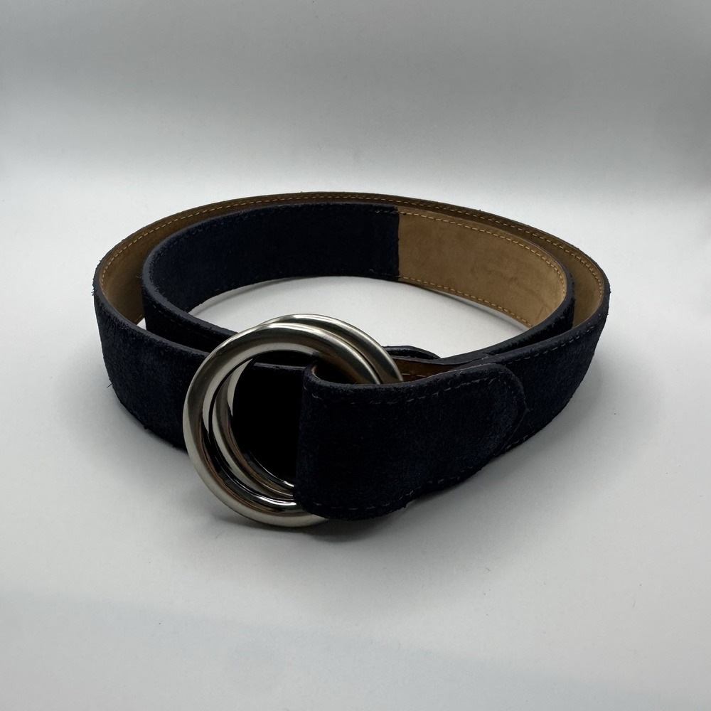 W Kleinberg Navy‎ Blue Suede Custom Leather Belt Belt Sz 33 NWOT Loop Buckle Lux